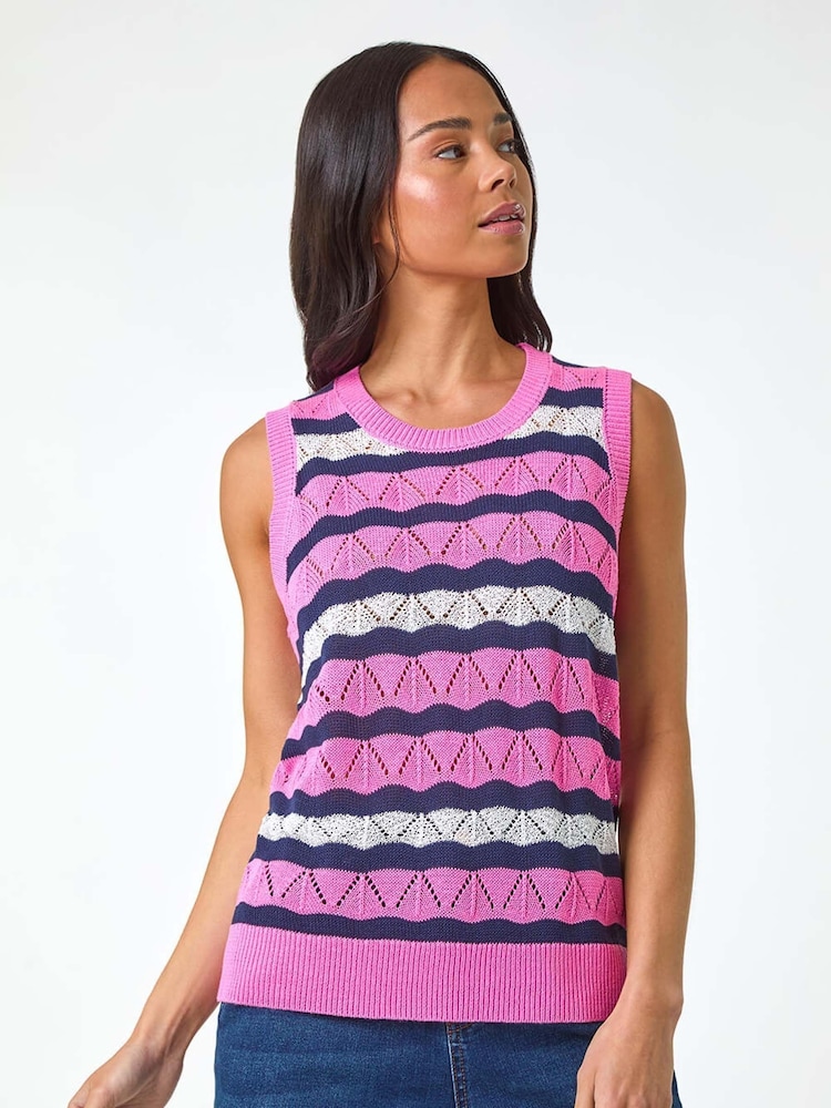 Roman Pink Petite Stripe Print Knitted Tank Top - Image 1 of 5
