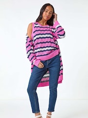 Roman Pink Petite Stripe Print Knitted Tank Top - Image 2 of 5