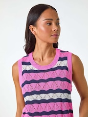 Roman Pink Petite Stripe Print Knitted Tank Top - Image 4 of 5