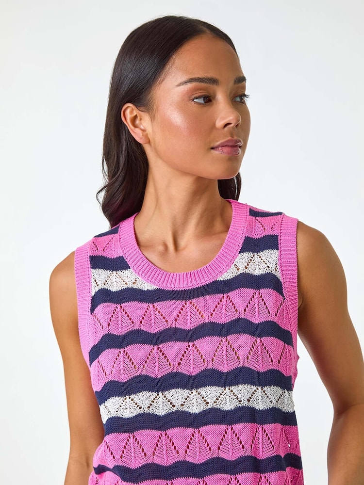 Roman Pink Petite Stripe Print Knitted Tank Top - Image 4 of 5