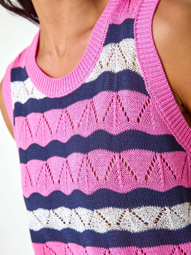 Roman Pink Petite Stripe Print Knitted Tank Top - Image 5 of 5