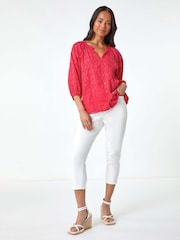 Roman Pink Textured 100% Cotton Blouse - Image 2 of 5