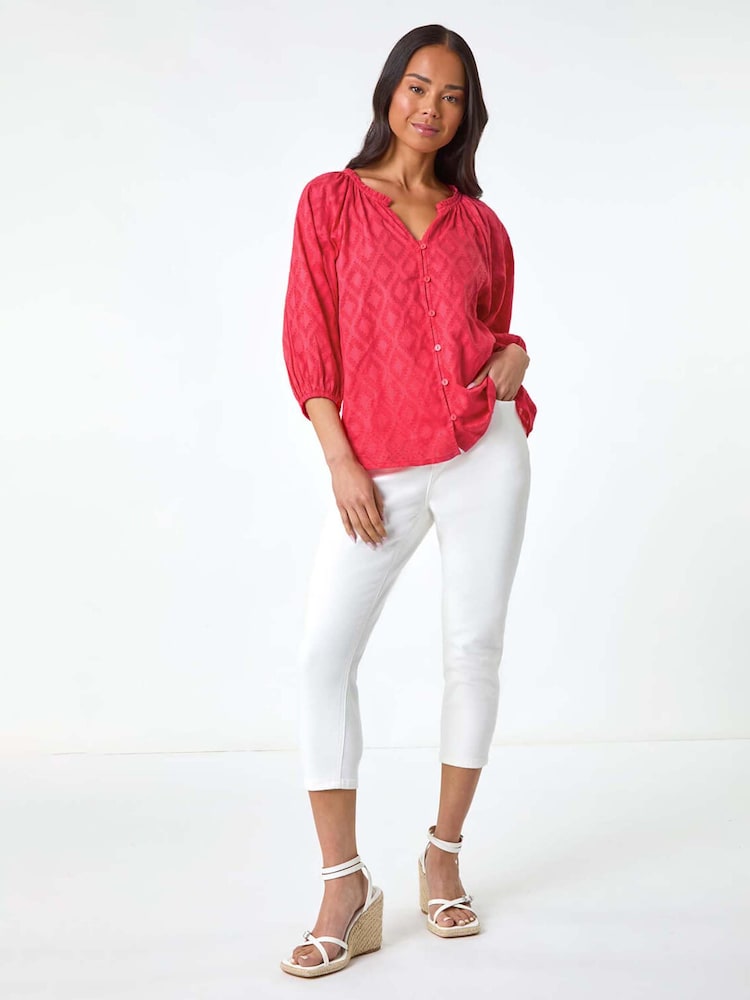 Roman Pink Textured 100% Cotton Blouse - Image 2 of 5