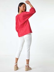 Roman Pink Textured 100% Cotton Blouse - Image 3 of 5