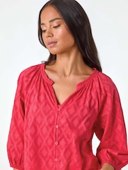 Roman Pink Textured 100% Cotton Blouse - Image 4 of 5