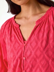 Roman Pink Textured 100% Cotton Blouse - Image 5 of 5