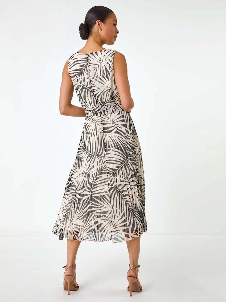 Roman Petite Leaf Print Pleated Midi Dress - Imagen 2 de 5 Roman Petite Leaf Print Pleated Midi Dress - Imagen 2 de 5