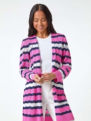 Roman Pink Petite Stripe Pointelle Knit Cardigan - Image 1 of 5