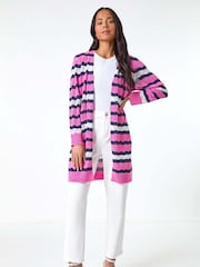 Roman Pink Petite Stripe Pointelle Knit Cardigan - Image 2 of 5