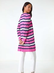 Roman Pink Petite Stripe Pointelle Knit Cardigan - Image 3 of 5