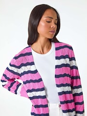 Roman Pink Petite Stripe Pointelle Knit Cardigan - Image 4 of 5