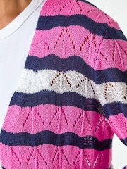 Roman Pink Petite Stripe Pointelle Knit Cardigan - Image 5 of 5
