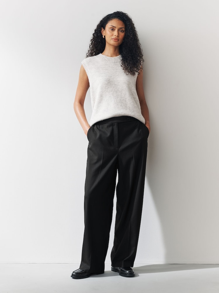 Black Pleated Front Straight Leg Trousers - Image 1 of 7 Black Pleated Front Straight Leg Trousers - Image 1 of 7