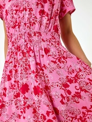Roman Pink Petite Floral Print Border Midi Dress - Image 5 of 5