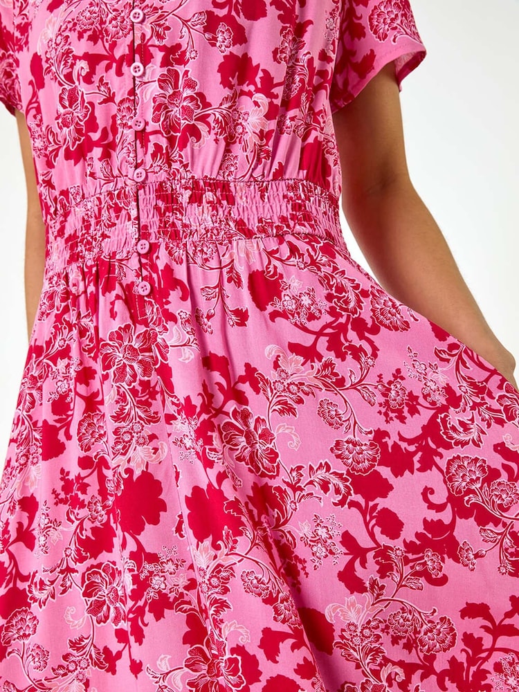 Roman Pink Petite Floral Print Border Midi Dress - Image 5 of 5