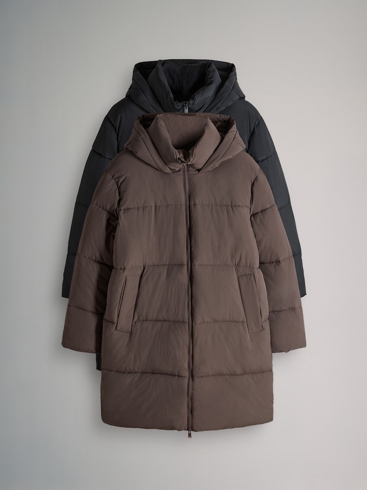 The Set Black/Taupe Brown 2 Pack Padded Midi Coats - Image 1 of 5 The Set Black/Taupe Brown 2 Pack Padded Midi Coats - Image 1 of 5