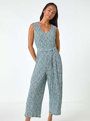 Roman Petite Ditsy Crinkle Crop Jumpsuit - Imagen 1 de 5