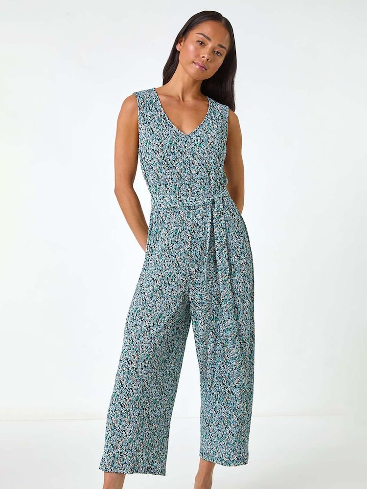 Roman Petite Ditsy Crinkle Crop Jumpsuit - Imagen 1 de 5