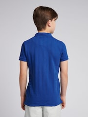 U.S. Polo Assn. Blue Boys Stripe Textured Zip 100% Cotton Polo Shirt - Image 4 of 7