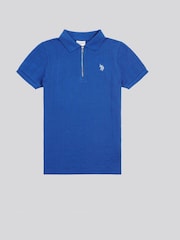 U.S. Polo Assn. Blue Boys Stripe Textured Zip 100% Cotton Polo Shirt - Image 5 of 7