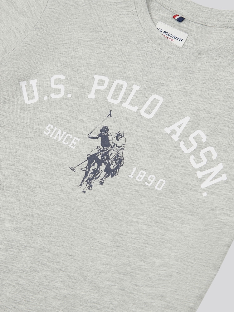 Серый - US Polo Assn. Футболка из 100% хлопка для мальчиков с принтом арочного принта - Изображение 7 из 7