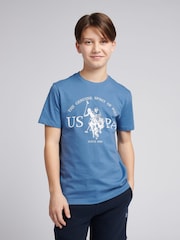 U.S. Polo Assn. Navy Blue Boys Graphic Print 100% Cotton T-Shirt - Image 1 of 7