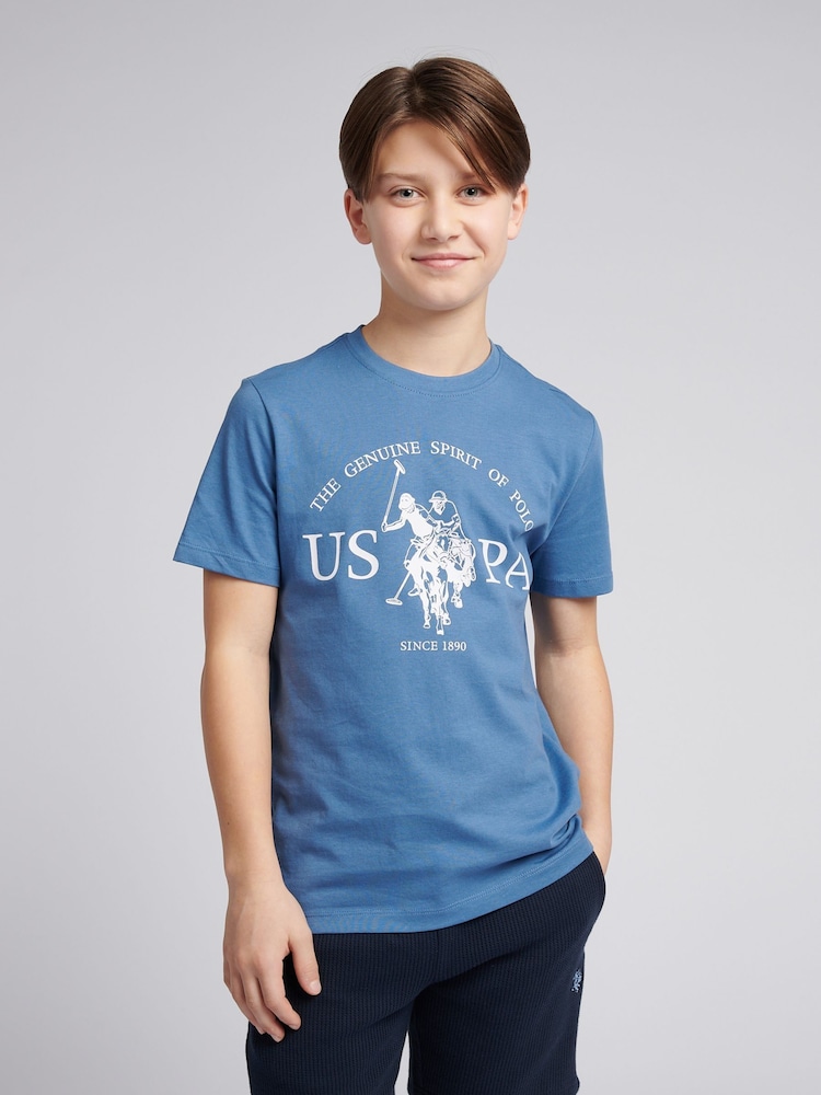 U.S. Polo Assn. Navy Blue Boys Graphic Print 100% Cotton T-Shirt - Image 1 of 7