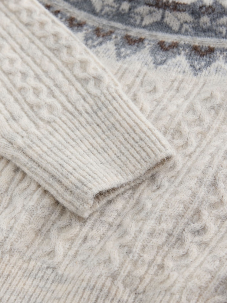 Ecru Fairisle Cable Knit Christmas Jumper - Image 8 of 8 Ecru Fairisle Cable Knit Christmas Jumper - Image 8 of 8