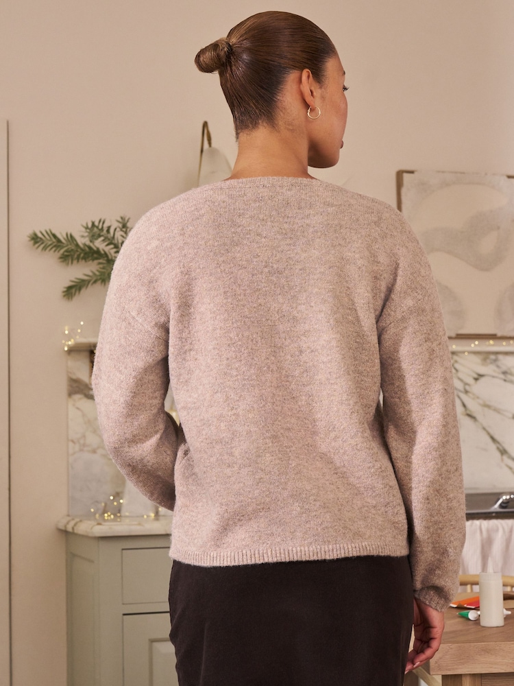 V-Neck Neutral Multi Tree Christmas Jumper - Image 2 of 8 V-Neck Neutral Multi Tree Christmas Jumper - Image 2 of 8
