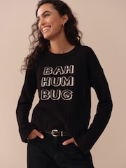 Black Lambswool Graphic Bah Humbug Christmas Jumper - Image 2 of 5