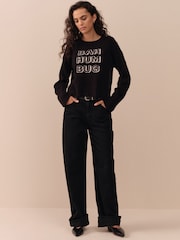 Black Lambswool Graphic Bah Humbug Christmas Jumper - Image 3 of 5