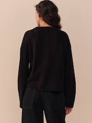 Black Lambswool Graphic Bah Humbug Christmas Jumper - Image 4 of 5