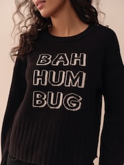 Black Lambswool Graphic Bah Humbug Christmas Jumper - Image 5 of 5