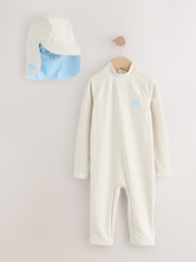 Neutral Stripe Sunsafe Swimsuit and Hat Set (3mths-7yrs) - Image 1 of 4