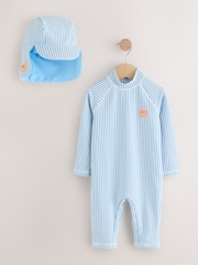 Light Blue Stripe Sunsafe Swimsuit and Hat Set (3mths-7yrs) - Image 1 of 4