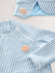 Light Blue Stripe Sunsafe Swimsuit and Hat Set (3mths-7yrs) - Image 3 of 4
