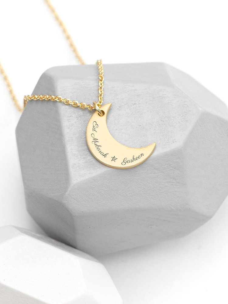Personalised Eid Mubarak Crescent Moon Necklace by Treat Republic - Image 1 of 4