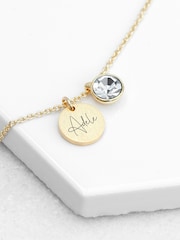 Personalised Birthstone Crystal and Disc Necklace by Treat Republic - Image 1 of 3