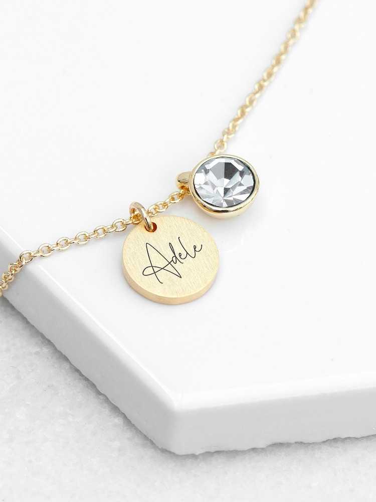Personalised Birthstone Crystal and Disc Necklace by Treat Republic - Image 1 of 3