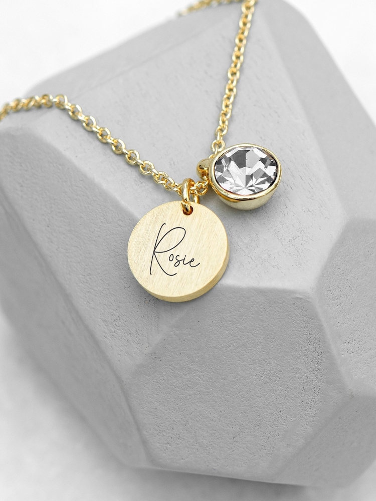 Personalised Birthstone Crystal and Disc Necklace by Treat Republic - Image 2 of 3