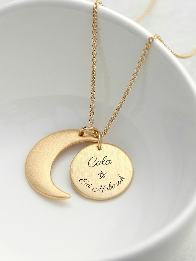 Personalised Eid Mubarak Matte Moon and Sun Necklace by Treat Republic - Image 1 of 4