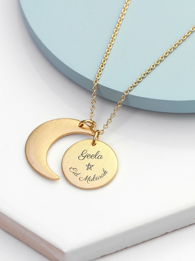 Personalised Eid Mubarak Matte Moon and Sun Necklace by Treat Republic - Image 2 of 4 Personalised Eid Mubarak Matte Moon and Sun Necklace by Treat Republic - Image 2 of 4