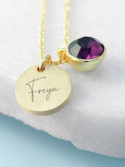 Personalised Birthstone Crystal and Disc Necklace by Treat Republic - Image 1 of 3