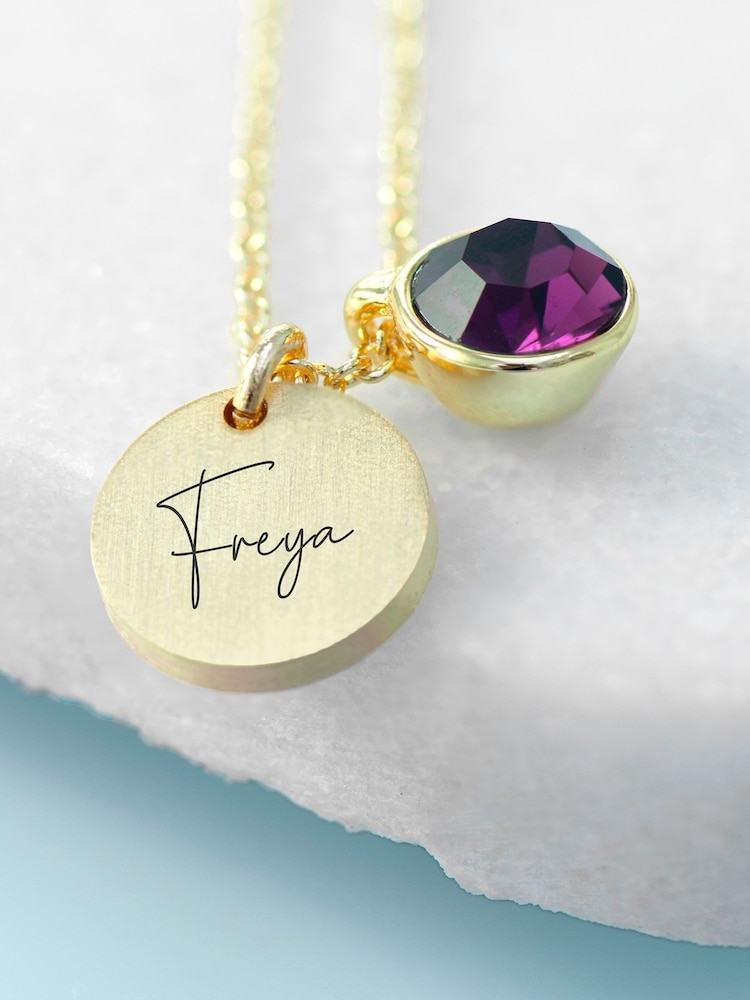 Personalised Birthstone Crystal and Disc Necklace by Treat Republic - Image 1 of 3