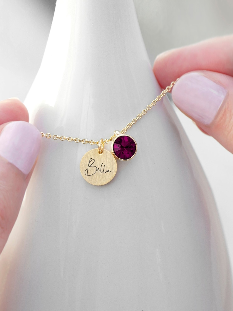 Personalised Birthstone Crystal and Disc Necklace by Treat Republic - Image 2 of 3