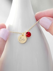Personalised Birthstone Crystal and Disc Necklace by Treat Republic - Image 1 of 3