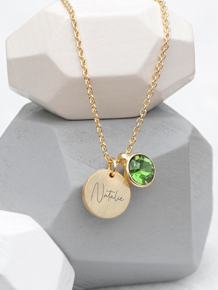 Personalised Birthstone Crystal and Disc Necklace by Treat Republic - Image 1 of 3