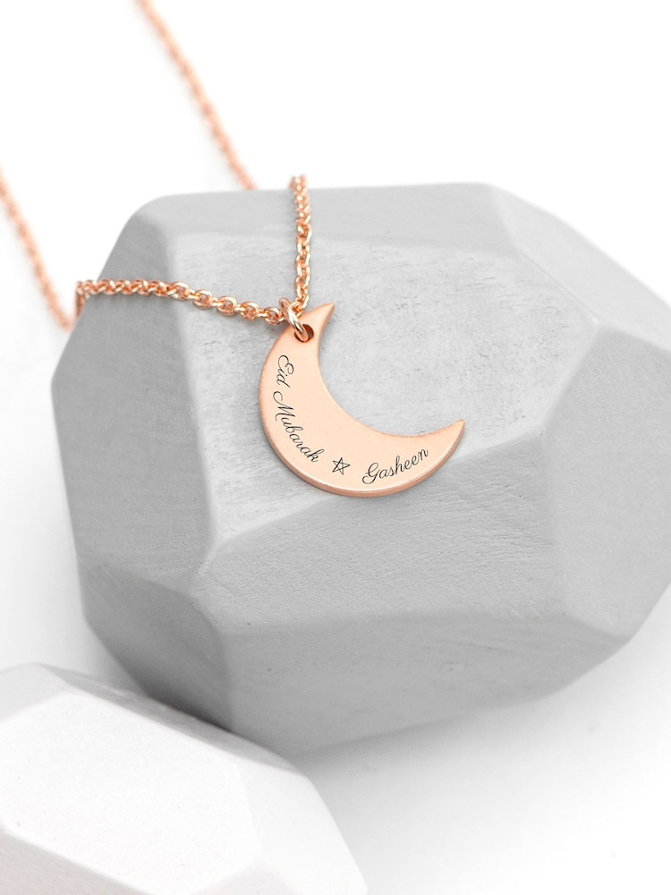 Personalised Eid Mubarak Crescent Moon Necklace by Treat Republic - Image 1 of 4