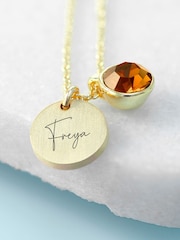 Personalised Birthstone Crystal and Disc Necklace by Treat Republic - Image 1 of 3