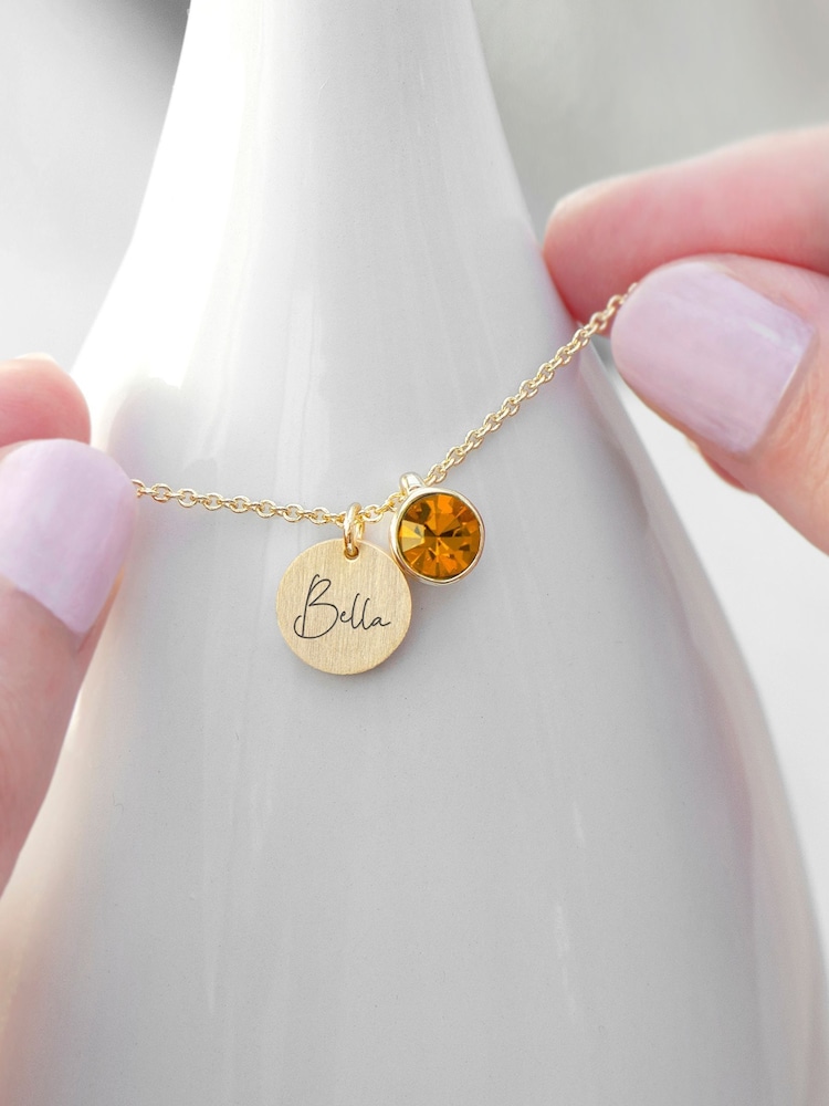 Personalised Birthstone Crystal and Disc Necklace by Treat Republic - Image 2 of 3
